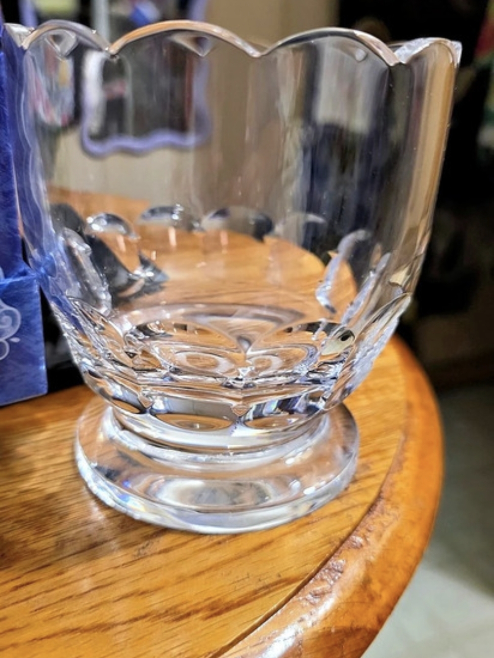 William Yeoward Crystal Footed Vase Scalloped Rim Heavy Cut Glass Rose Bowl Vase